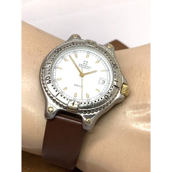 Zenith Defy Men's Watch Swiss Automatic White Dial Date Brown Leather Band 38mm - Picture 4 of 14